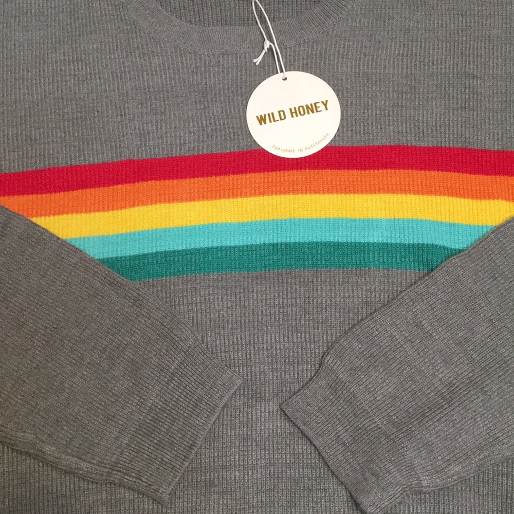 LAST ONE Gray Rainbow Stripe Sweater - Picture 6 of 7